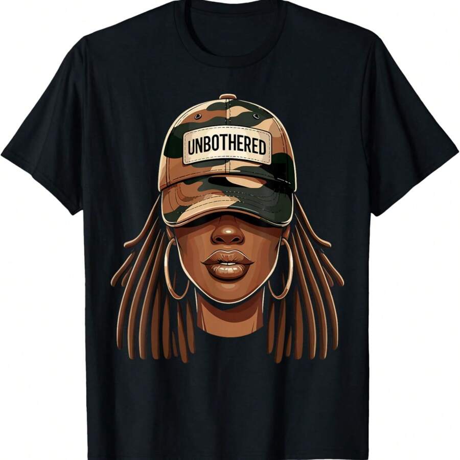 Unbothered Girl With Cap Camo Afro Woman T-Shirt