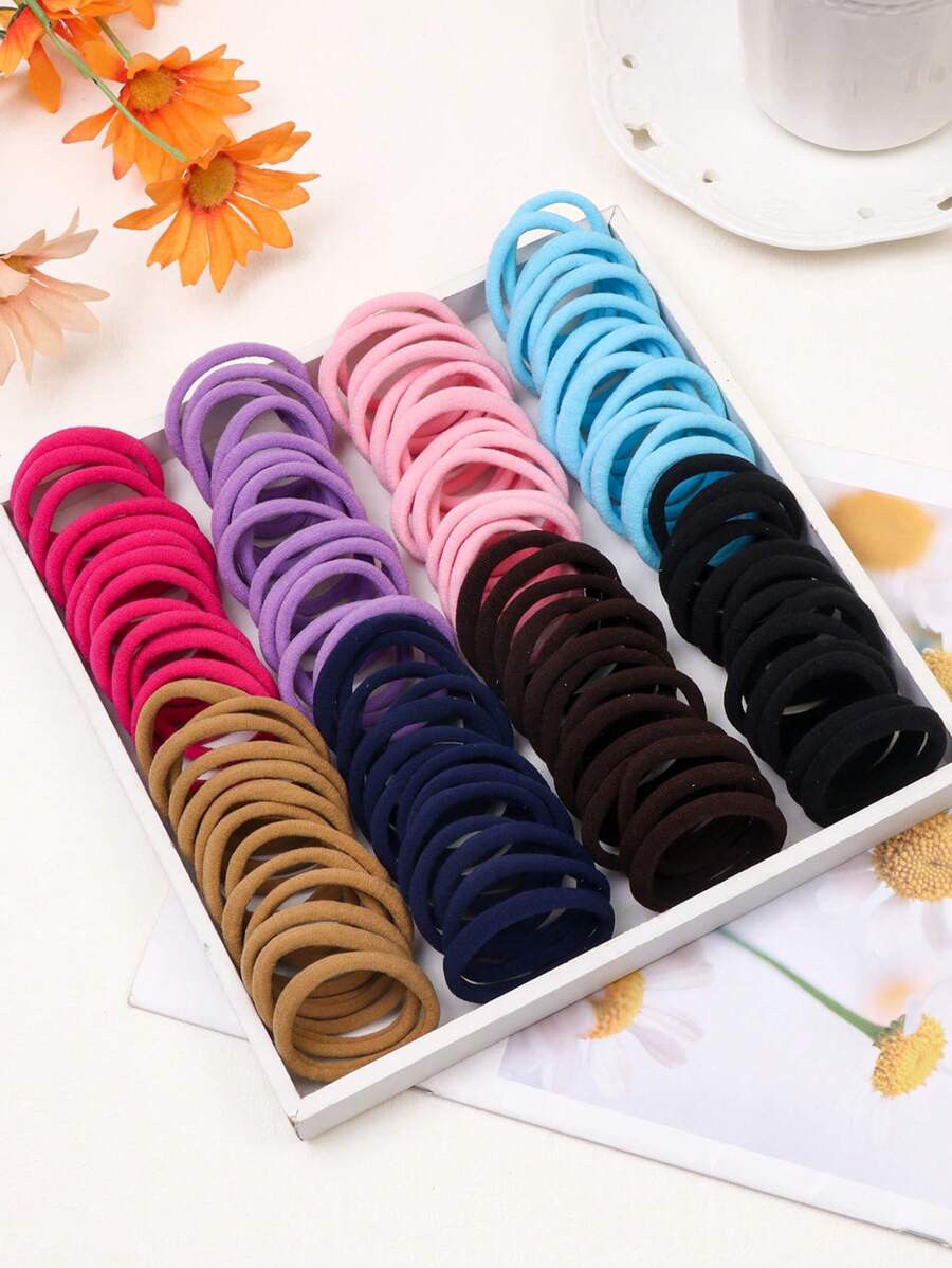100pcs Medium & Large Size High Elasticity Hair Ties, Gentle On Hair, Suitable For Ponytail, Bun And Daily Use