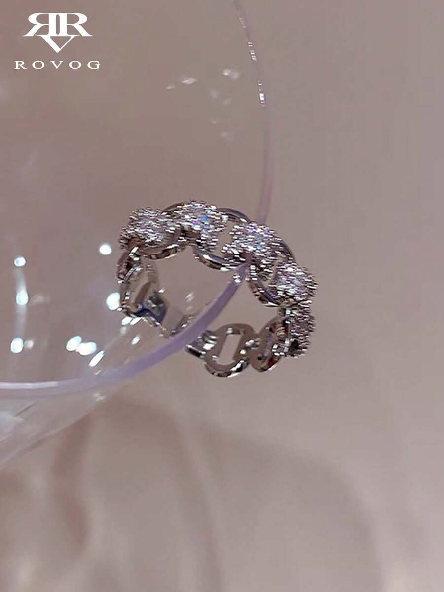 1pc Luxurious Delicate Copper Incrusted Synthetic Cubic Zirconia Elegant Everyday Versatile Personalized Women's Single Ring