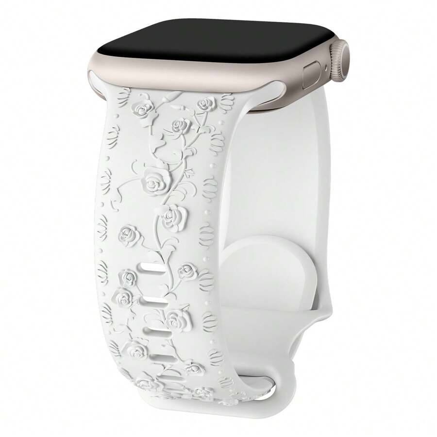 Correa grabada para de 46 mm, 42 mm, 44 mm, 45 mm, 41 mm, 40 mm, 49 mm, 38 mm, pulsera de silicona con estampado floral para Series 10, 8, 9, 7, SE, 4, 5, 6, Ultra 2, accesorios para mujeres y hombres