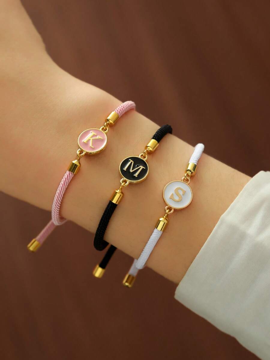 New Fashion Heart Initial Letter Charm Bracelet Women Pave Zirconia A-Z Adjustable Rope Multicolor Bracelet For Women Jewelry Gift Valentines,Mom,Mother,Mother's Day,Gift