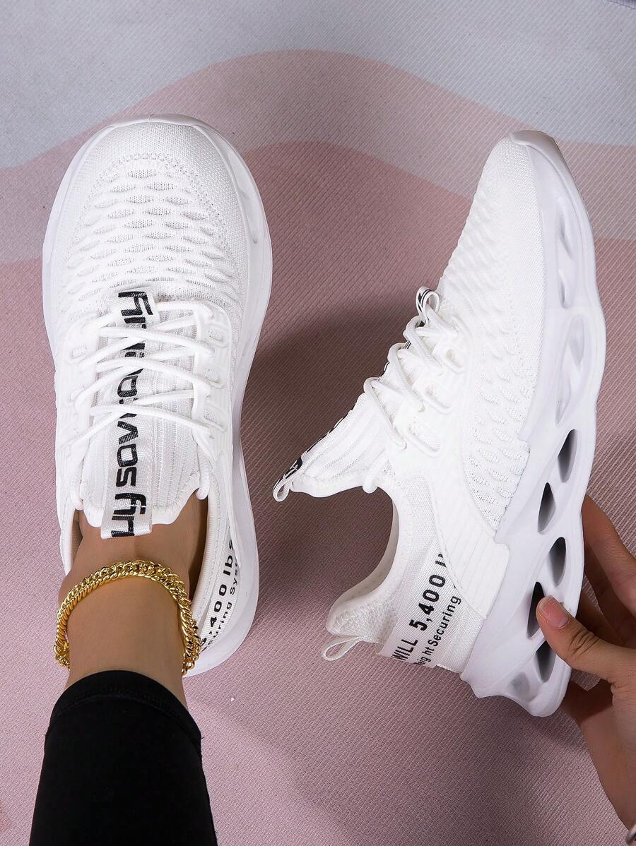 Women's Graphic Letter Pattern Athletic Sneakers, Shock Absorbing Design, Lightweight, Anti-Slip, Lace-Up Casual Running Shoes Suitable For Daily Fitness, Comfortable Mesh Leisure Slip-On