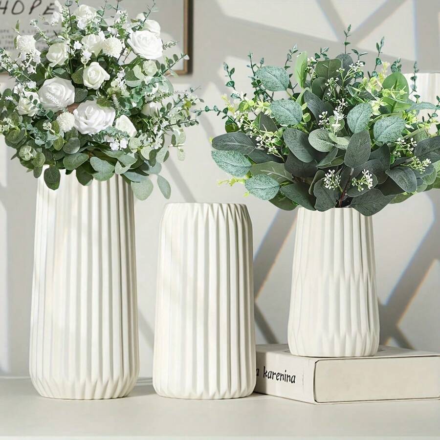 15pcs, 5 Assorted Eucalyptus Stems, Loose Artificial Silver Dollar Eucalyptus Leaves, Premium Dried Eucalyptus Bunches, Artificial Eucalyptus Sprigs For Wedding Vase, ZEKONAN