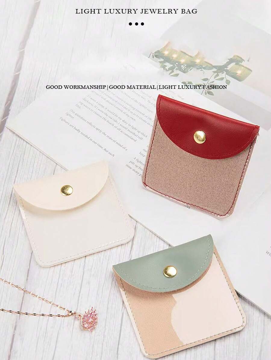Transparent Single-Sided PU Leather Jewelry Bag For Rings, Pendants, Necklaces, Earrings Storage, Dust Proof Jewelry Pouch Gifts Women Girls