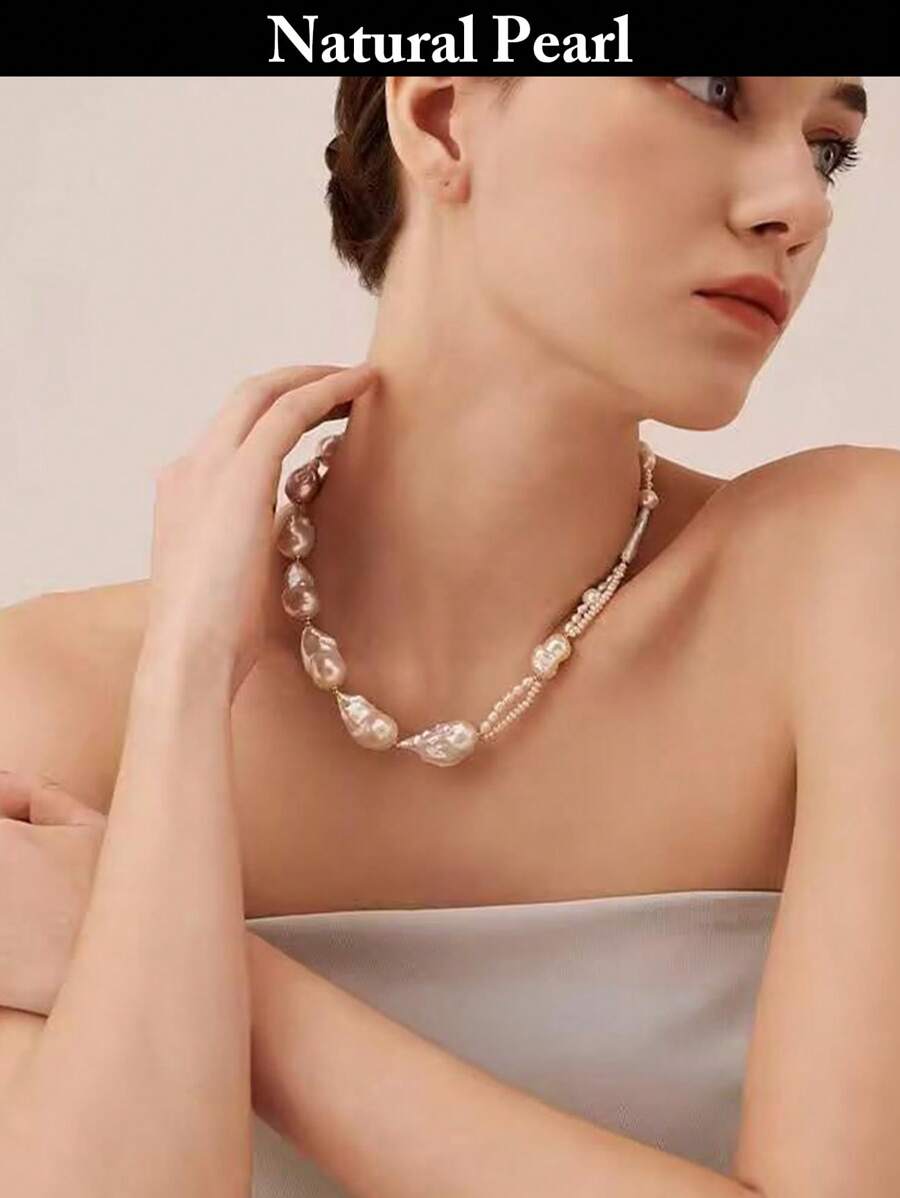 1pc Fashionable Pearl Necklace, Natural White Baroque Pearl Necklace, Daily Wear & Holiday Gift With Gift Box
