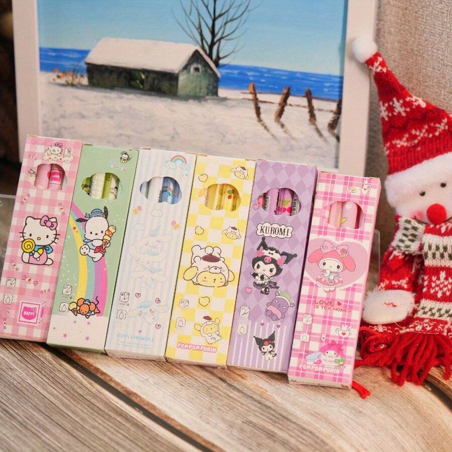 Sanrio 1 caja/4 piezas Juego de bolígrafos de gel Sanrio de 0.5 mm, de secado rápido y suave, bolígrafo de prensa adecuado para útiles escolares y de oficina, con diseños de Hello Kitty, Pudding Dog, Kuromi y otros patrones de dibujos animados, ideal como regalo para estudiantes