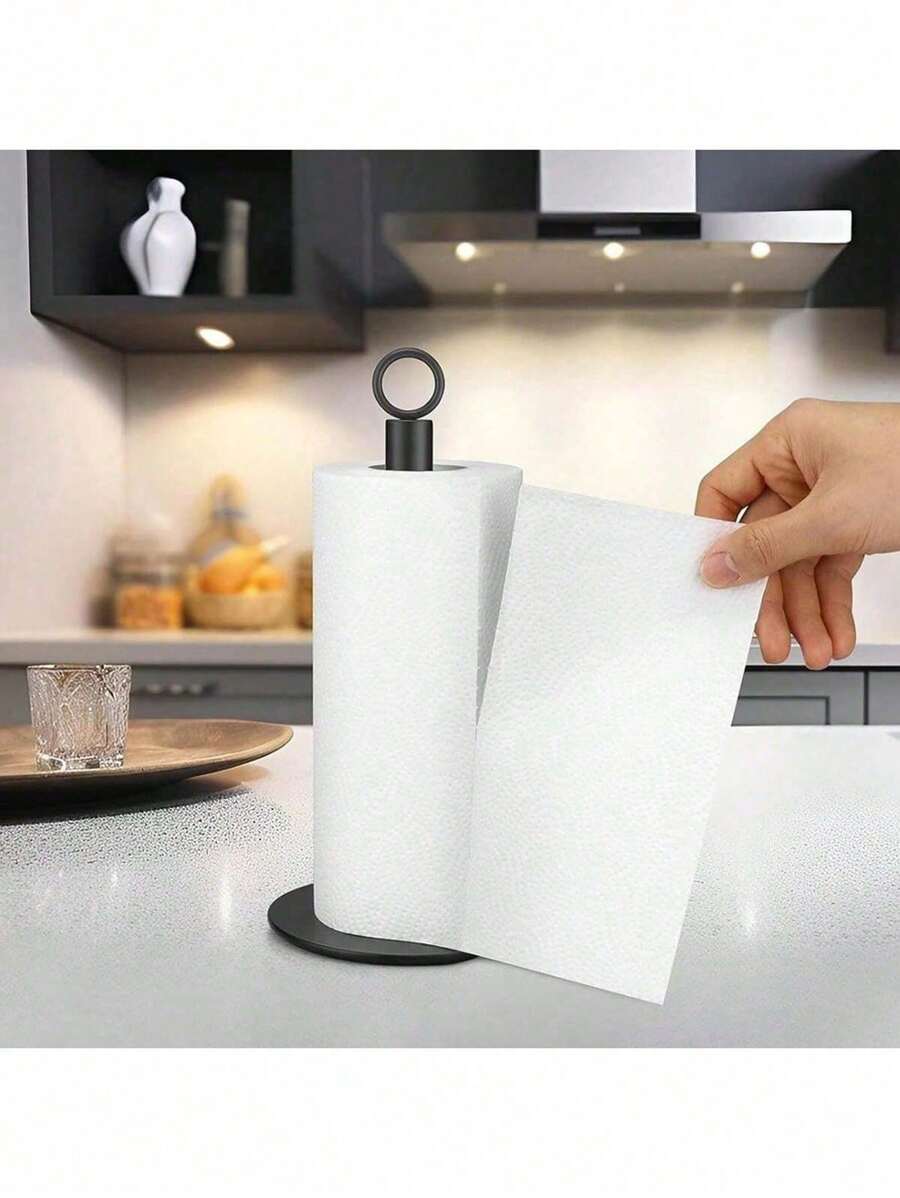 1pc Stainless Steel Kitchen Roll Paper Towel Holder Bathroom Tissue Stand,With Non-Slip Weight Base, Suitable For Kitchen And Bathroom
