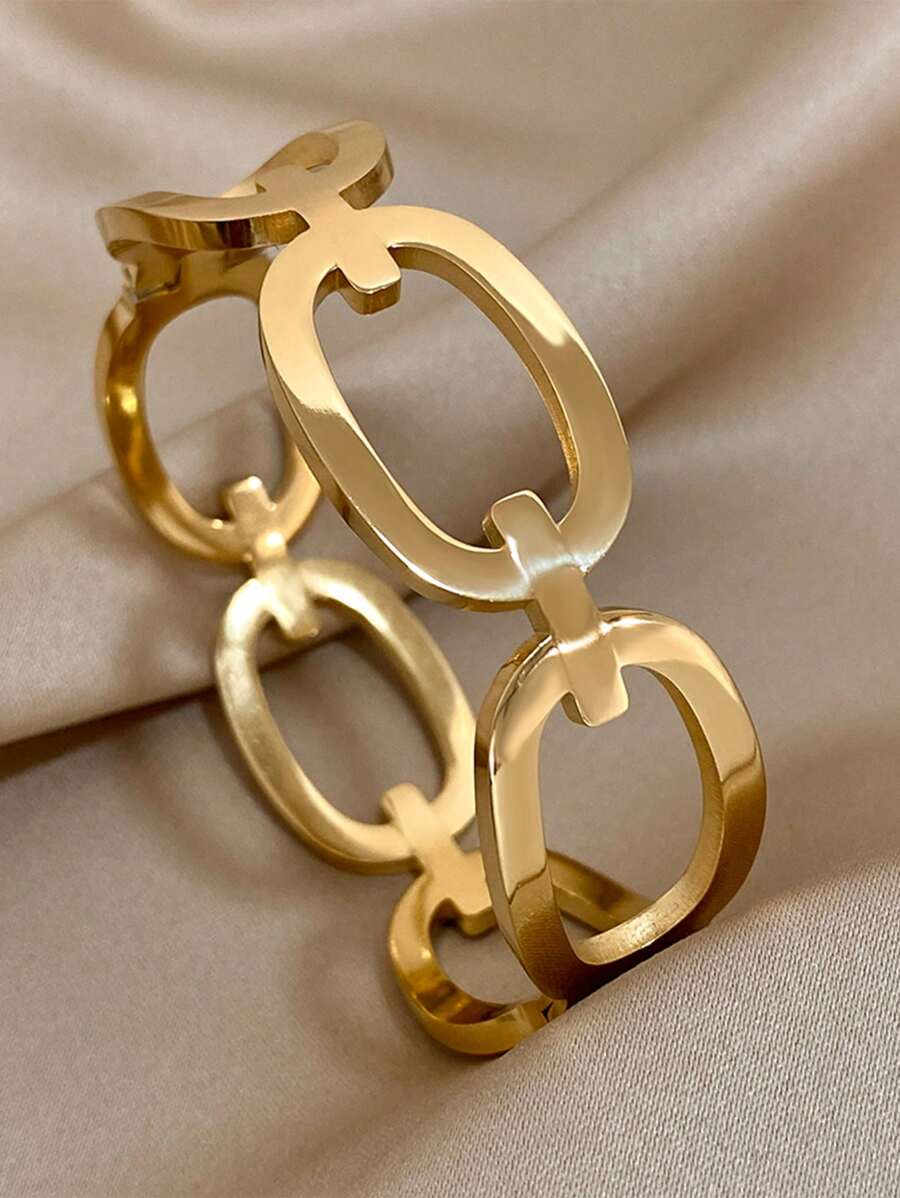 1 pièce Bracelet circulaire épais à maillons Bracelet en acier inoxydable géométrique pour femmes, Bracelet large doré pour empiler, bijou de fête d'anniversaire et usage quotidien