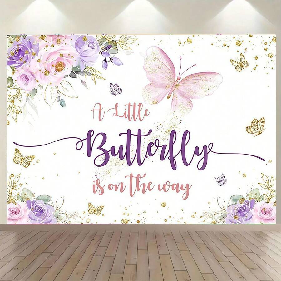 1pc Butterfly Happy Birthday Backdrop Purple Butterfly Kiss And Birthday Wishes Butterfly Blue Rose Flowers, Seasonal Universal Holiday Decorations Party Decorations, Photo Booth Studio, Indoor Outdoor Decoration, Photography Backdrop, Garden Decoration. Widely Used, Multiple Sizes.