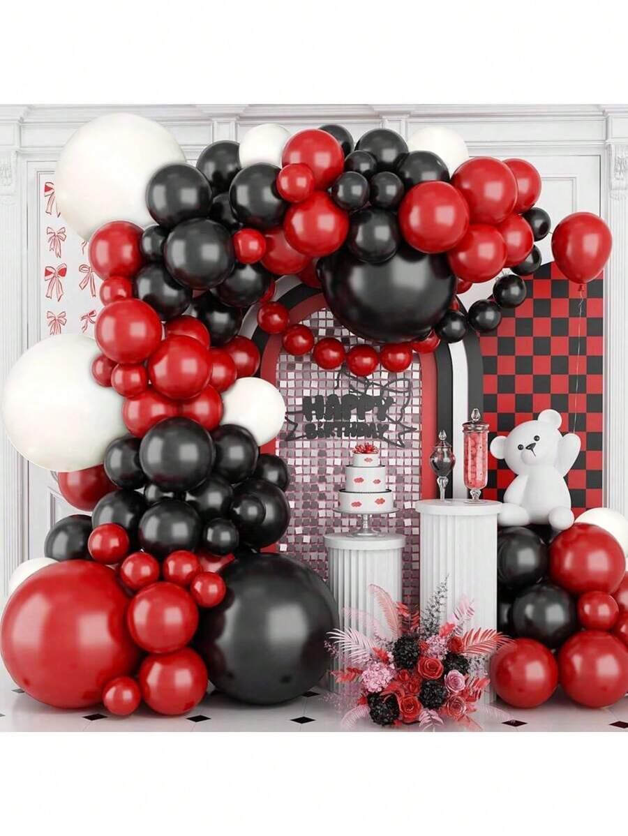 117 stuks Ballonnenset, Rood, Zwart en Witte Ballonnen, Voor Verjaardagsfeestjes, Jubileum, Bruiloftsdecoratie, Babyshower, Feestdecoratie, Afstudeerfeest, Familiebijeenkomst, Baldansdecoratie