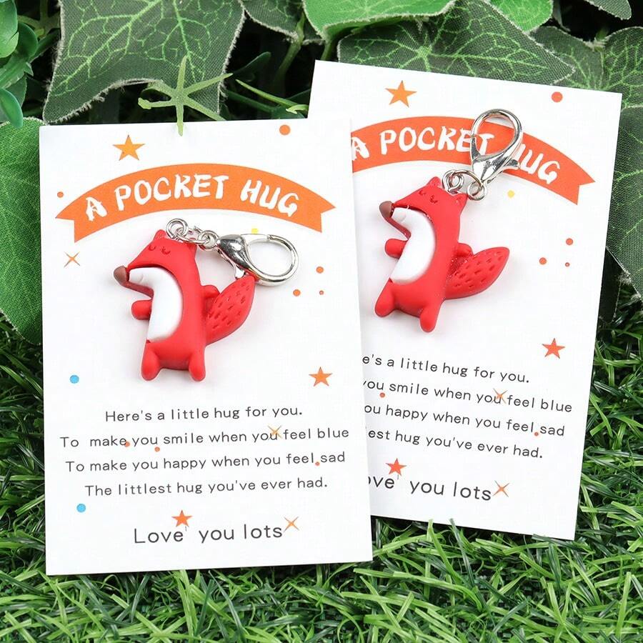 1st/2st Inspirerende Fox Hanger Sleutelhanger, Pocket Hug Card, Modieuze Dieren Thema Hanger, Stijlvol Cadeau Voor Beste Vriend, Verjaardag, Bruiloft, Kerstmis, Kleine Zakelijke Positieve Token, Feest Gunst