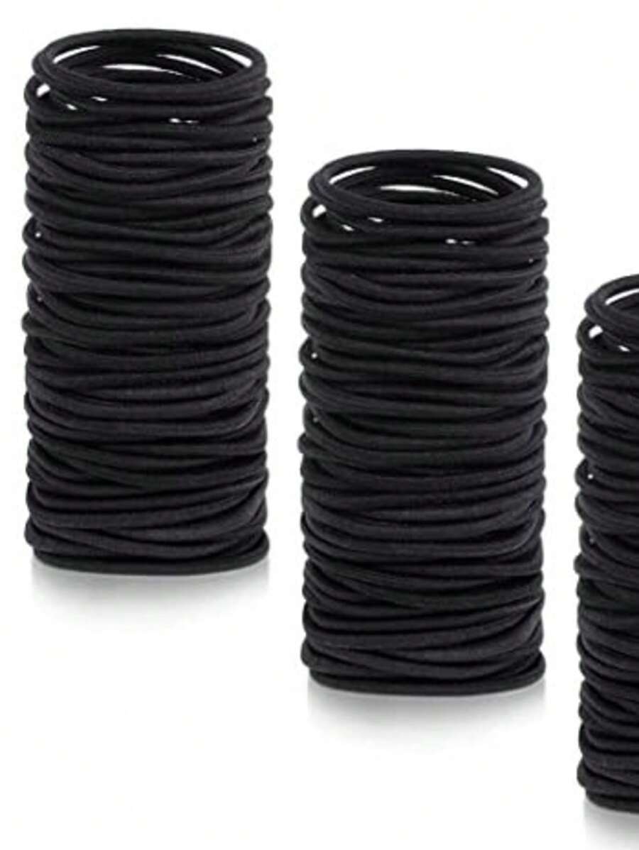 100pcs 3mm Seamless Black High Elasticity Rubber Band, No Damage To Hair, No Trace Hair Tie, Hair Loop, Hair Rope