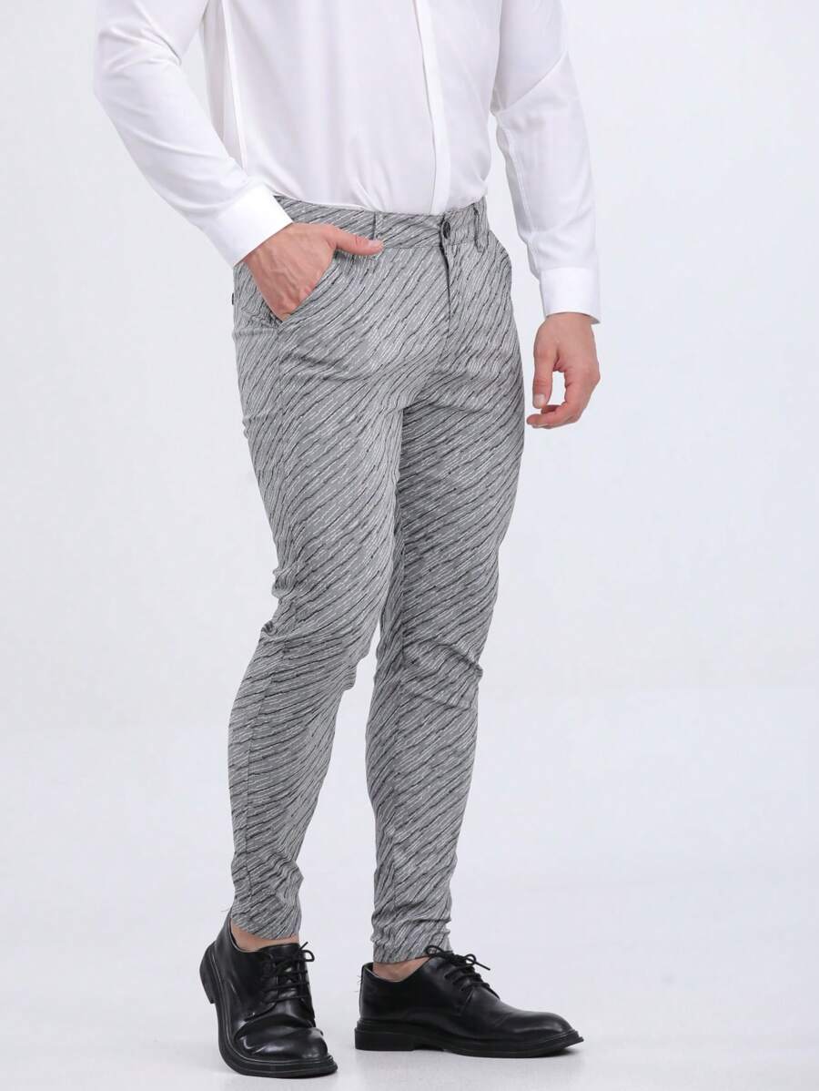 ALLELMS Men Chinos Pants Slim Fit Stretch Dress Pants Pleated Formal Pattern Pants
