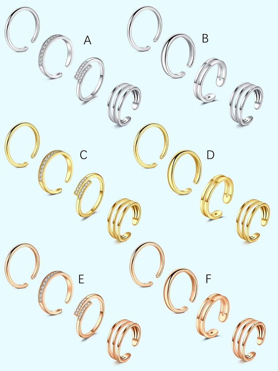 4Pcs Stainless Steel Toe Rings For Women Adjustable Toe Ring Set Simple Cute Thin Band Beach Summer Foot Jewelry Golden Silvery Rose Golden