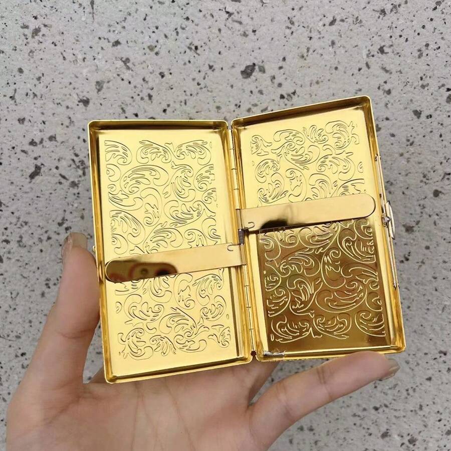 Gold Color Metal Cigarette Case For Women Luxury Metal Carved Cigarette Case Smoke Box High Quality Ladies Smoke Boxes Birthday Gifts Valentine's Day Gift
