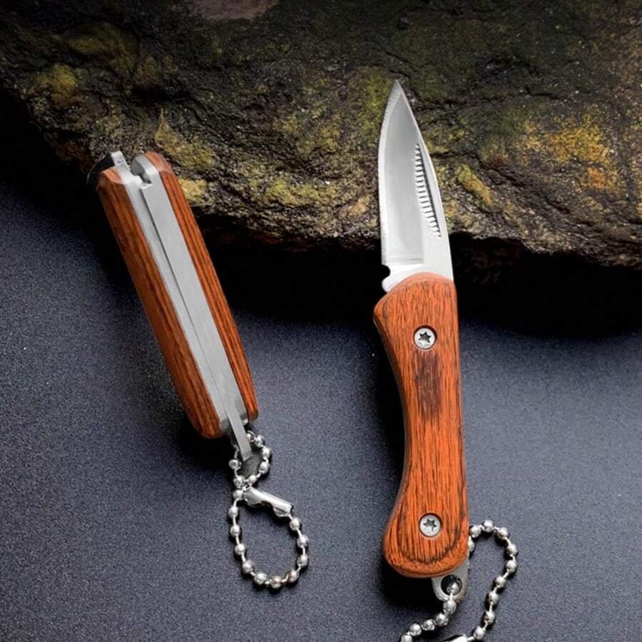 Kolorowy drewniany mini scyzoryk ze stali nierdzewnej składany nóż do owoców przenośny ekspresowy otwieracz do pudełek Outdoor brelok składany nóż, mały, ale nie za delikatny, aby stać się nożem na dłoni; kempingowa przygoda