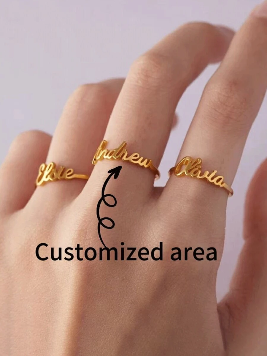 Un anillo ajustable personalizado con nombre, de estilo abierto y sencillo, joyería de moda para chicas, para uso diario - El mejor regalo para otros