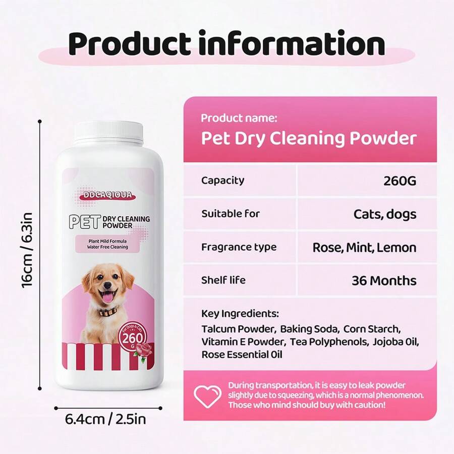 260g Pet Dry Bath Powder, Dog & Cat No-Rinse Shampoo & Bath Solution, Puppy & Rabbit Cleaning Bath, Pet Deodorizing & Anti-Itch Fragrant Bathing Product Suitable For All Small Animals