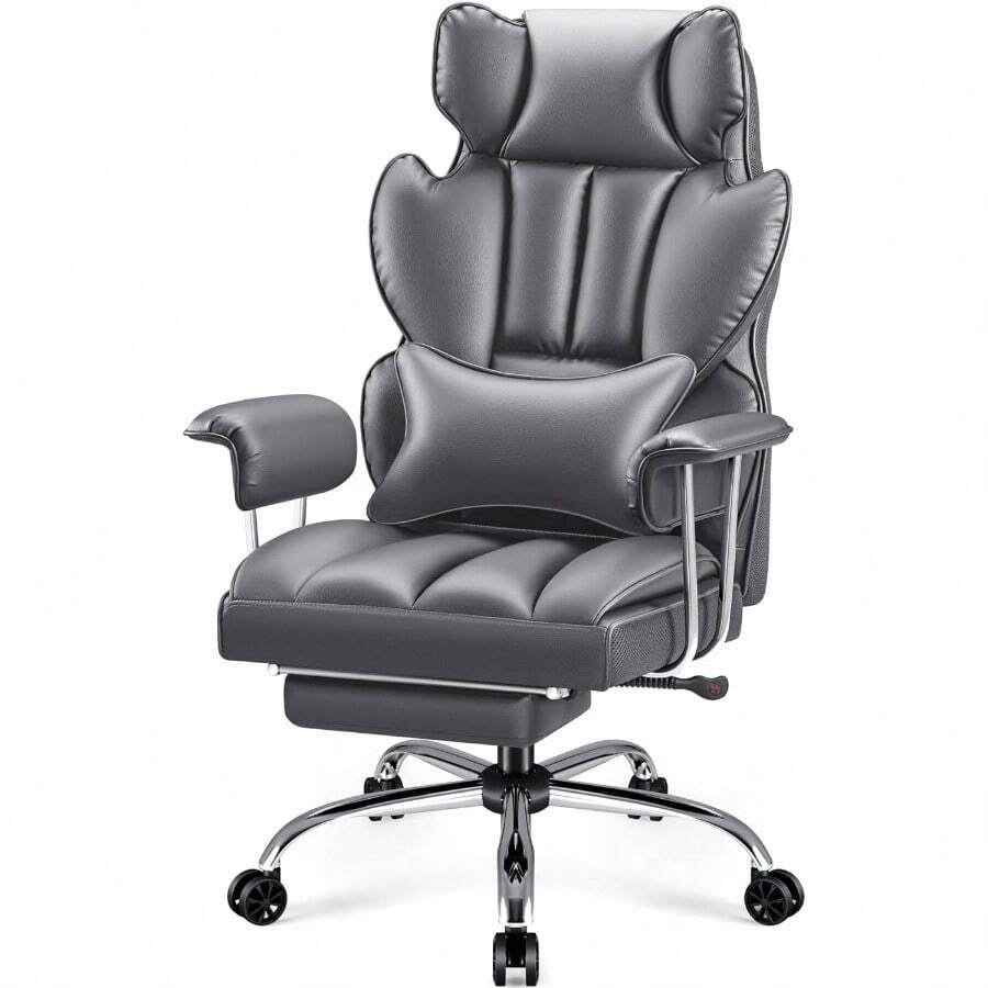 Big And Tall Executive Office Chair With Lumbar Support Leather Computer Chairwith Footrest, Ergonomic Chair High Back With Lumbar Support, Reclining Home Office Chair