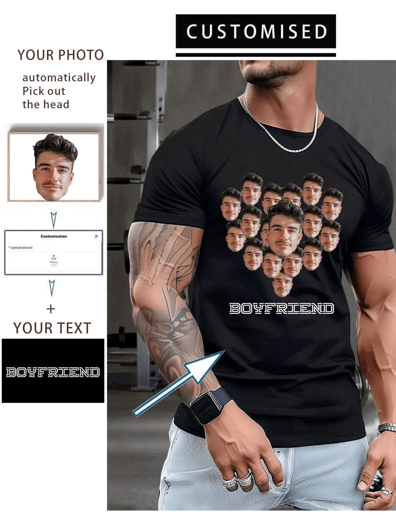 Customization Personalized Men's Comfortable Casual Loose Fit T-Shirt ,Add Your Face ( Gift, Family Gathering,Anniversary Gifts, Birthday Gift For Dad Mama, Gift For Boyfriend/Him/Dad/Husband,Girlfriend/She/Mom/Wife Gift)) Custom Fun T Shirt