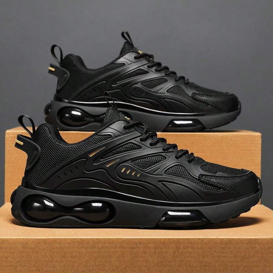 Zwarte Air Cushion sportschoenen voor heren, ademende lichtgewicht 2025 nieuwe hardloopschoenen, verhoogde mesh schoenen, casual schoenen voor studenten, sportschoenen voor jongeren