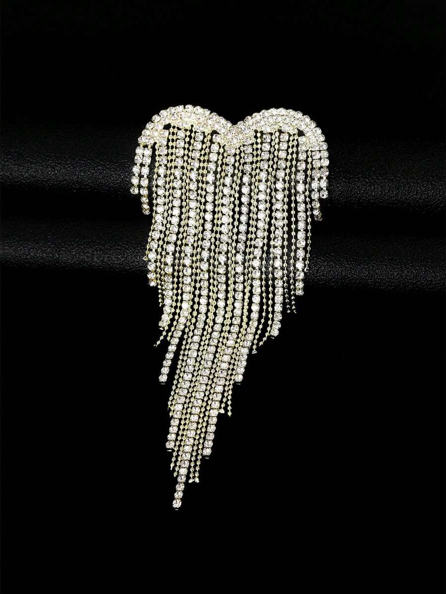 Broche con flecos con corazón de strass de moda para mujer, broche con borlas en forma de corazón, accesorio para vestido y traje, joyería de regalo para temporada de bodas