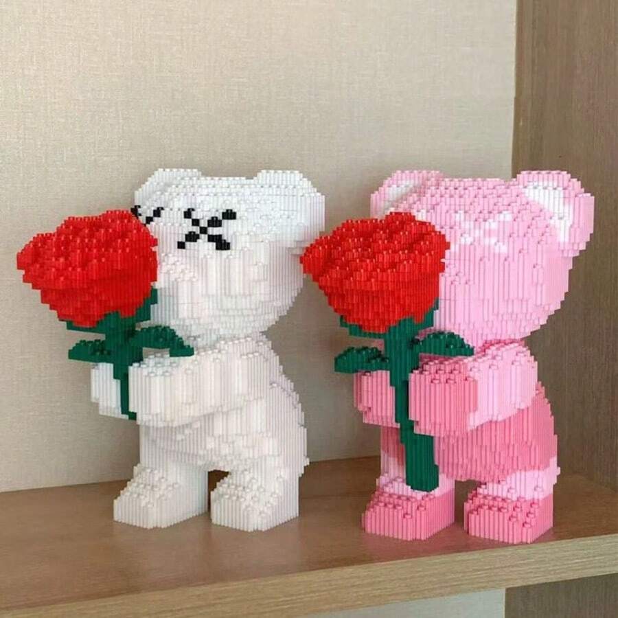 3996 Stücke Blumenstrauß Bär Bauklötze, romantisches DIY Konstruktionsspielzeug, Sammlerstück, Heimdekoration, Geburtstagsgeschenk, 1 Stück Raumdekoration