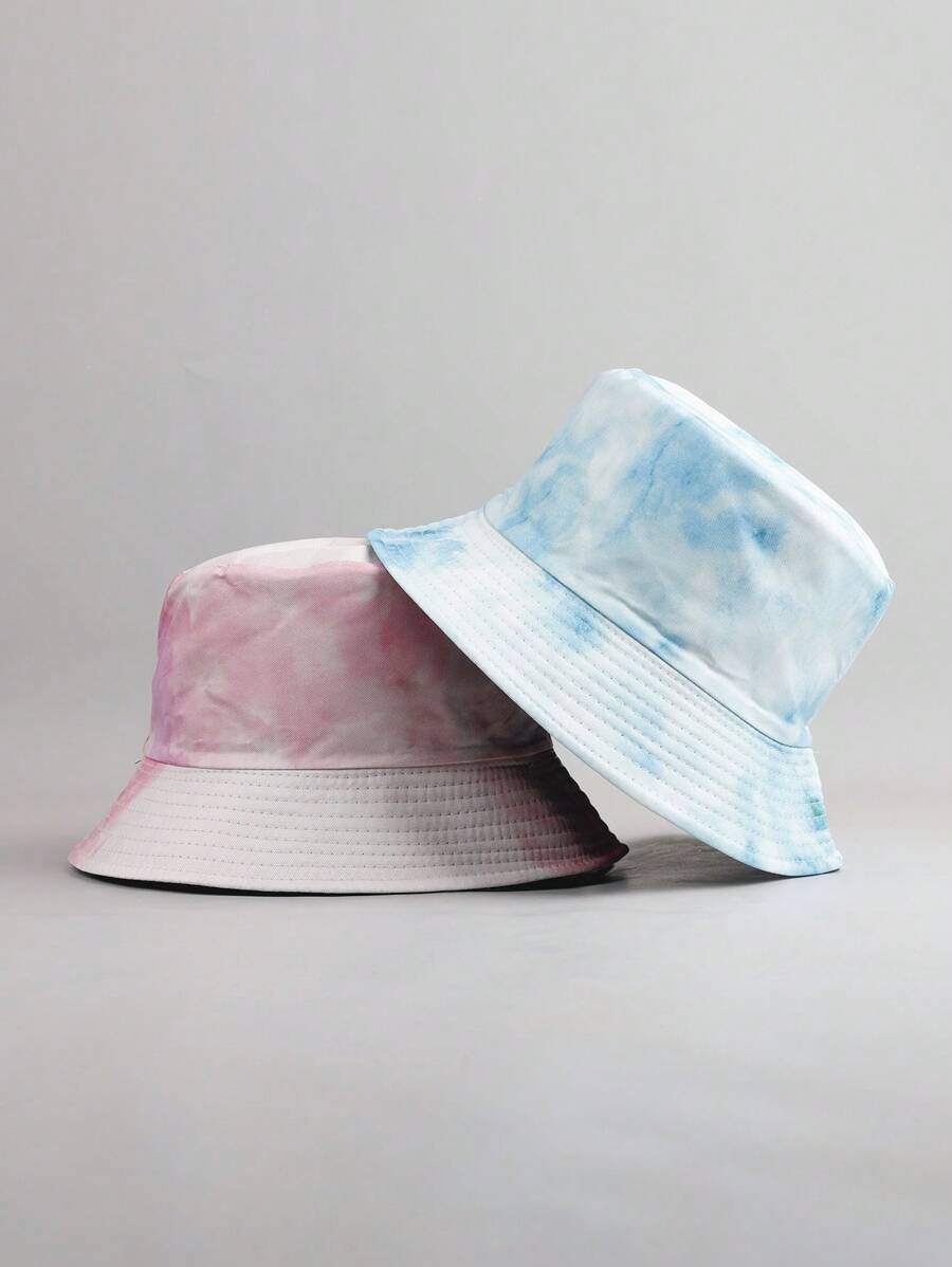 1 Pc Unisex Couple Tie-Dye Printed Reversible Bucket Hat, Casual Minimalist Style, Suitable For Daily Casual And Outdoor Activities