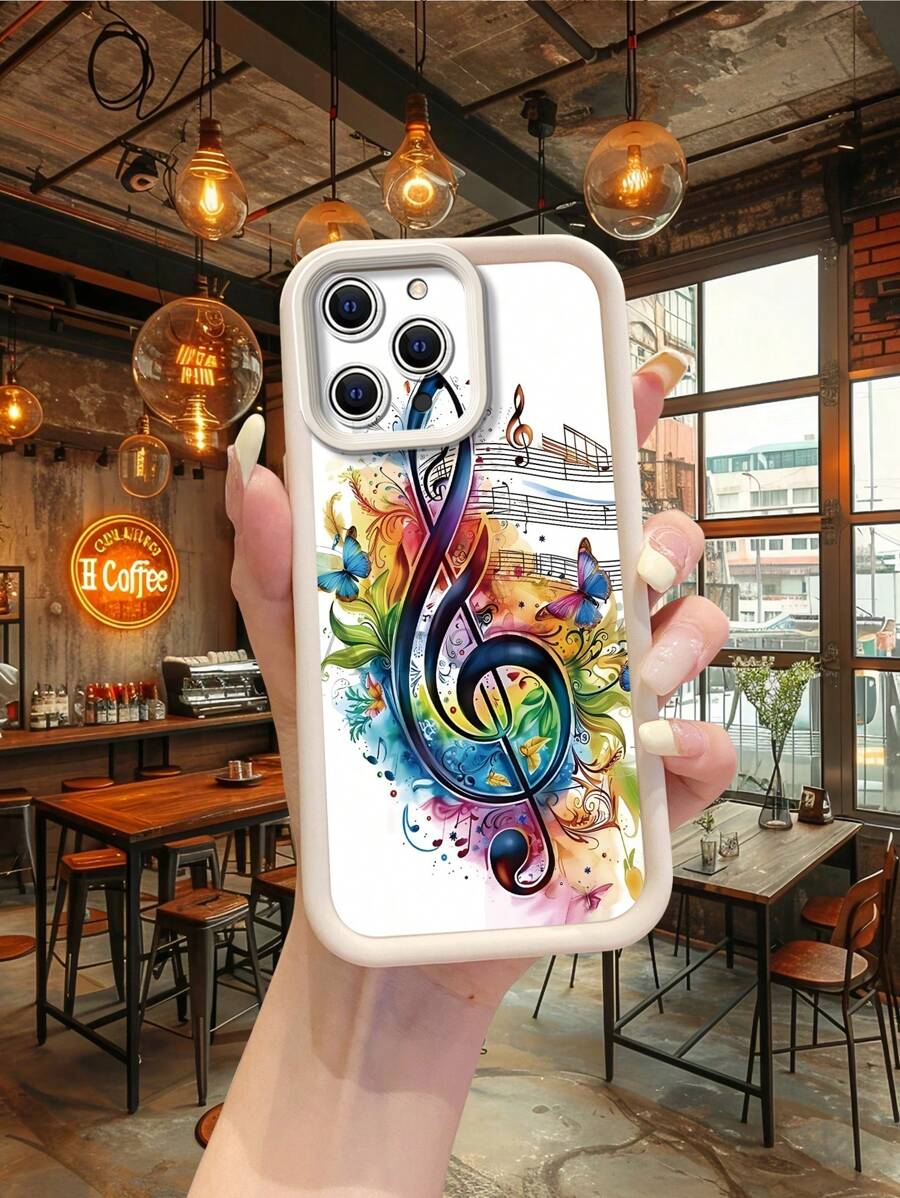 1 pieza Funda de silicona para teléfono de moda, resistente a las huellas dactilares y rayones, con diseño de nota musical colorida, compatible con Apple///OPPO/Realme/Infinix