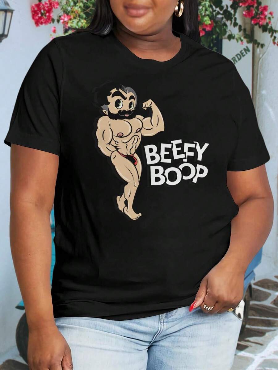 Beefy Boop Flex Gay Pride Muscle Man Oversize Women T-Shirt For Women (Large Sizes)