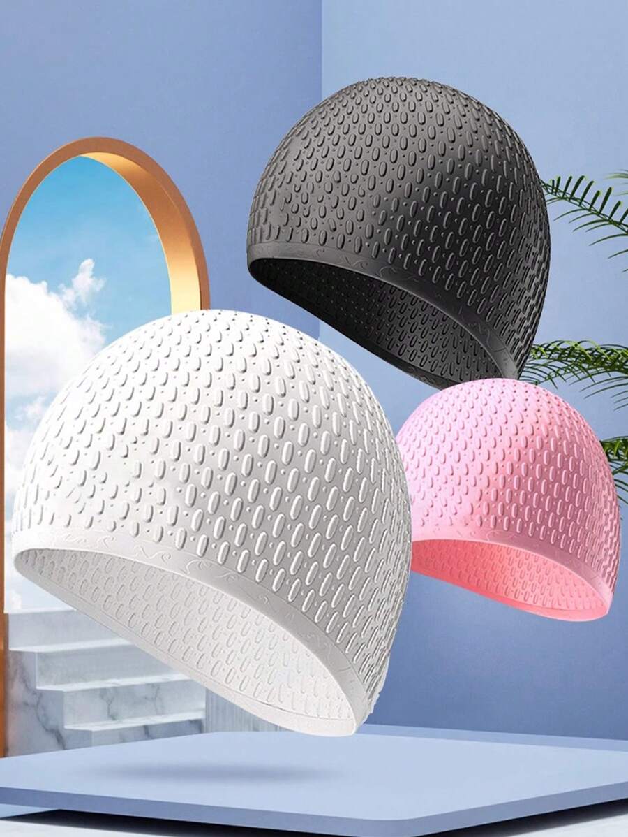 Gorra de natación multifuncional para uso en interiores y exteriores, estilo de gota de agua de unicolor de silicona, unisex, de secado rápido, no aprieta, con protección para los oídos, adecuada para nadar con burbujas