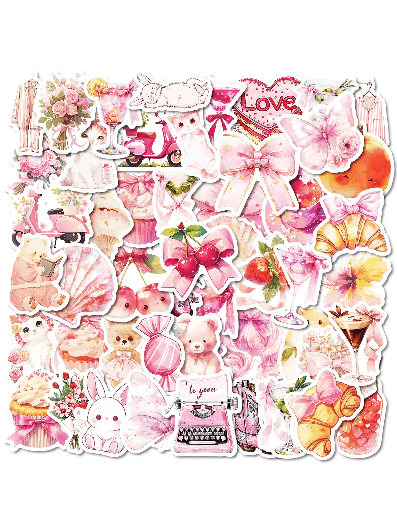 50 Pcs Cartoon Cute Pink Girl Heart Decoration Graffiti Stickers, Personalized Vinyl Waterproof Stickers, Decorating Laptops, Suitcases, Computers, Phone Cases, Diaries, Personalized Scrapbooks, Cute And Fun Gifts For Girls