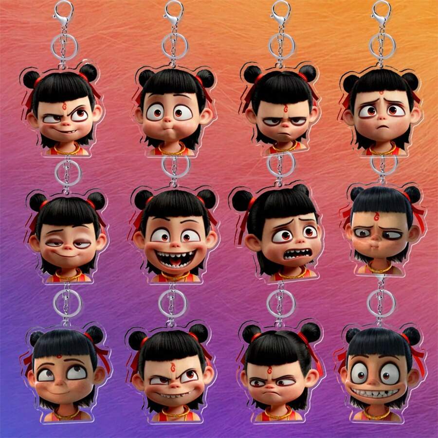 Colgante decorativo tipo mochila escolar, llavero de acrílico con diseño de la película "Nezha 2: La magia rodea el mar", con personajes lindos y divertidos (se envía aleatoriamente)