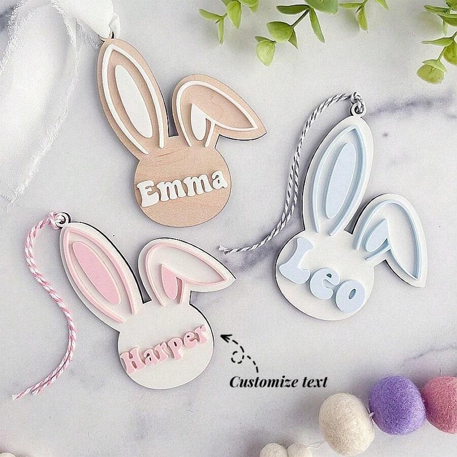 1 pièce Étiquettes de panier de Pâques, étiquette personnalisée de panier de Pâques, étiquette de panier de Pâques personnalisée, étiquettes avec noms de lapin, oreilles de lapin pastel, décoration de Pâques, étiquette de Pâques, multifonctionnelle, anti-moisissure, ornementale, réutilisable, raffinée, élégante, de haute qualité, mignonne, moderne, personnalisée, unique, idéale comme cadeau pour lui, idéale comme cadeau pour elle, pour elle, petit ami, petite amie, papa, maman, famille, amis, fils, fille, enfants, cuisine, salle à manger, chambre, bureau, salon, maison, jardin, salle de thé
