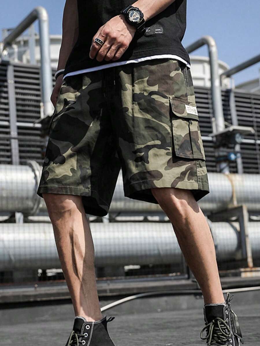 Short cargo décontracté ample pour hommes avec grandes poches, imprimé camouflage respirant pour les sports de plein air, été