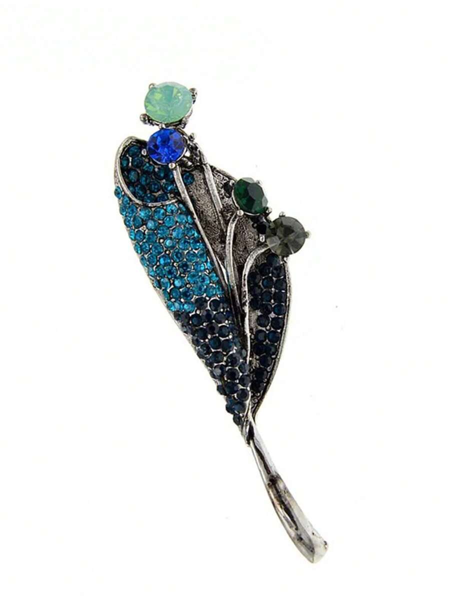 1 pièce Nouvelle broche en métal de printemps pour femmes avec cristal et strass en forme de feuille, de fleur et de plante, broche élégante pour veste et chemise
