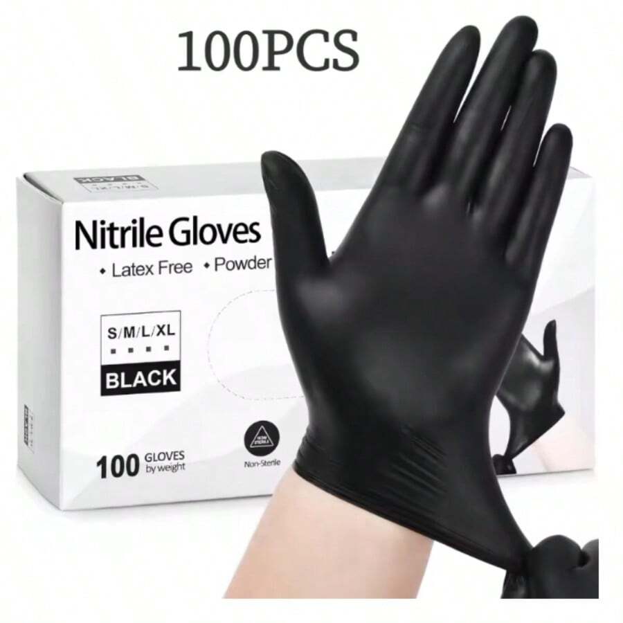 Nitrile Disposable Gloves-Latex Free, Non Rubber Gloves For Cleaning, Cooking, Food Prepping, Professional Protective Gloves(Black/5 Mil/100-Ct Box)