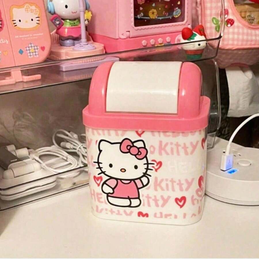 Sanrio 1 PC Menina Coração Desenho Animado Desktop Lixeira Mini Escritório Sala de Estar Casa Quadrado Coleta de Lixo Balde Com Tampa