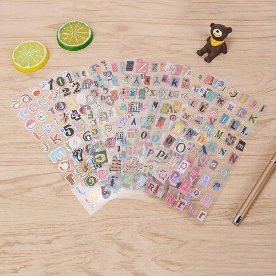12 Stücke/Packung Vintage Buchstaben- und Zahlen-Aufkleber, dekorative Aufkleber für Scrapbooking, Tagebuch, DIY, Schulmaterial, Rückkehr zur Schule