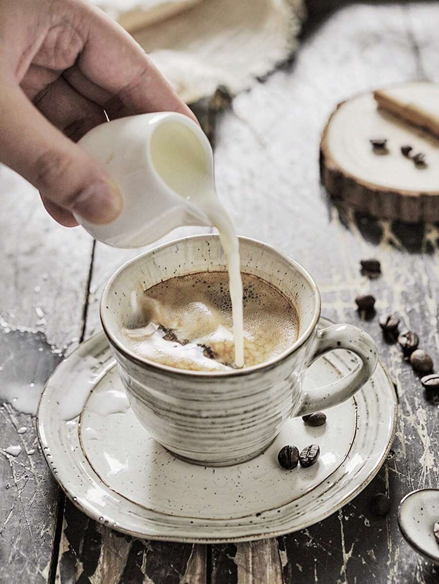1 pieza Conjunto de taza y platillo de cerámica gris minimalista japonesa, taza y platillo rituales de té/café de la tarde, taza y platillo de cerámica de alta calidad con estilo retro, taza para beber en el hogar, taza para leche, taza para latte, taza y platillo elegante como regalo para festividades