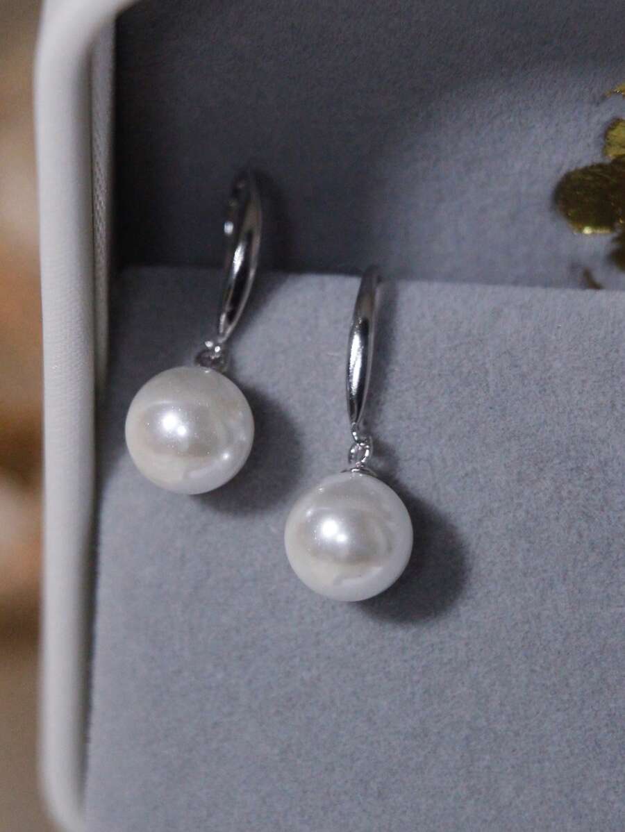 Maisielin Elegant Fashion 7.5-8mm Pearl 925 Sterling Silver Earrings, Hypoallergenic Stud Earrings