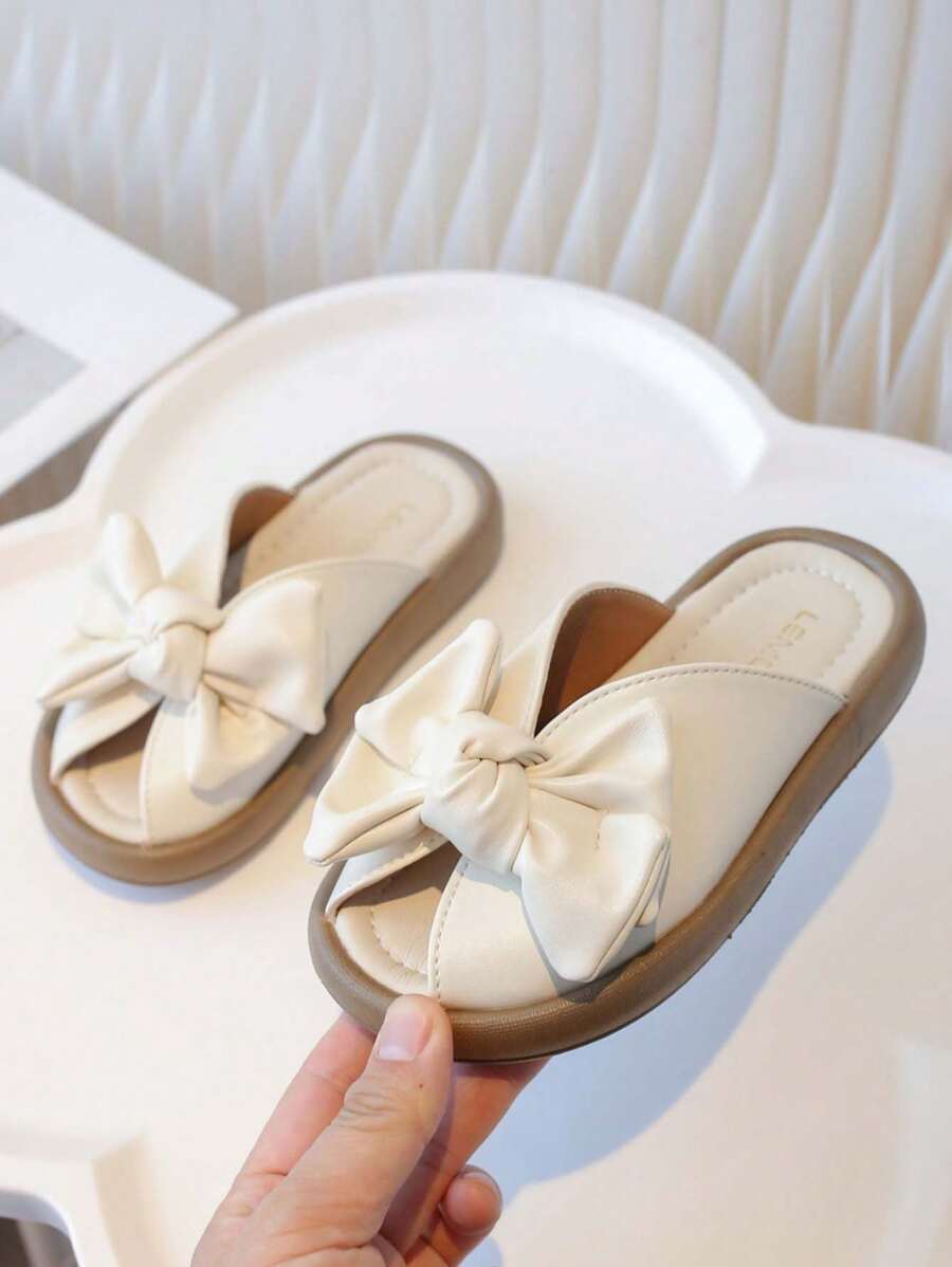 1 Pair Girl's 2025 New Arrival Flat Slippers, Bowknot Design, Fashion, Rubber Sole, Versatile Slide Sandals