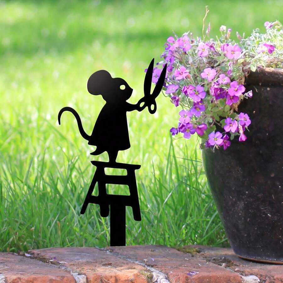 1 Piece Metal Garden Stake Silhouette, Scissors Design Art Deco Lawn Patio Sign, Creative Animal Sculpture Decoration, Flower Pot Decorative Ground Plugs, Outdoor Garden Decoration, Easter, Valentine's Day, Mother's Day Gifts, Holiday Decoration, Gifts For Her
