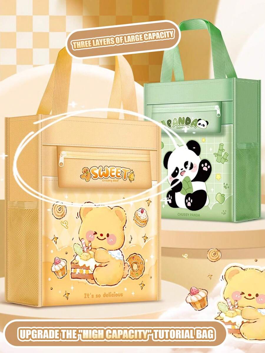 1pc Cute Cartoon Tutor Bag, Student School Tote Bag With Highly Attractive, Canvas Carry Bag For Homework, Textbooks, Learning Materials, Documents, Large Capacity