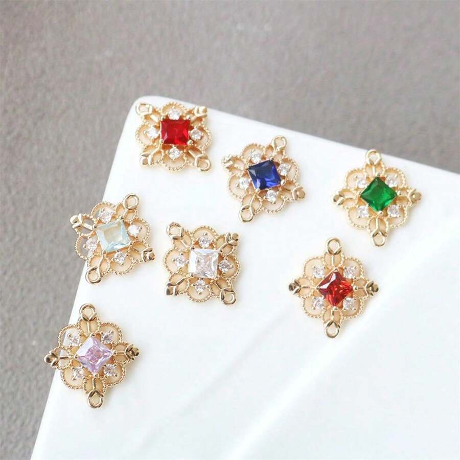 Set de 5 piezas Elegante y lujoso conector doble de aleación de cobre con rhinestones y pétalos de flores de colores, accesorios DIY de joyería para pendientes, collares y pulseras para mujeres