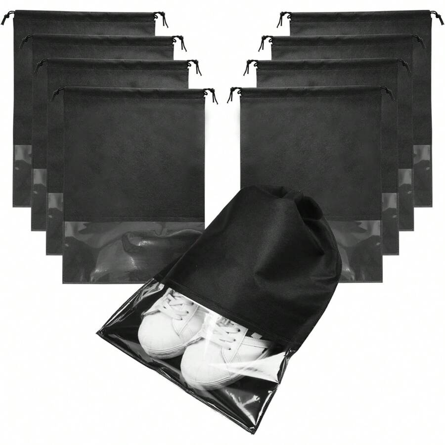 Sac de voyage pour chaussures, sacs de rangement pour chaussures non tissés avec fenêtre transparente pour un usage quotidien et les voyages (Blanc/Gris/Rose/Noir)