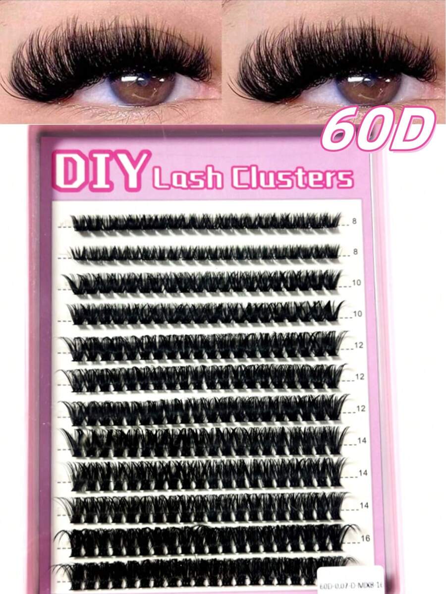 240PCS Individual Lash Clusters 60D D Curl 8-16mm DIY Lash Clusters Extra Thick&Fluffy&Natural Look Reusable Individual Eyelash Extension Kit For Self Use At Home Or On-The-Go For Daily Life&Wedding&Dating&Party&Music Festival&Halloween