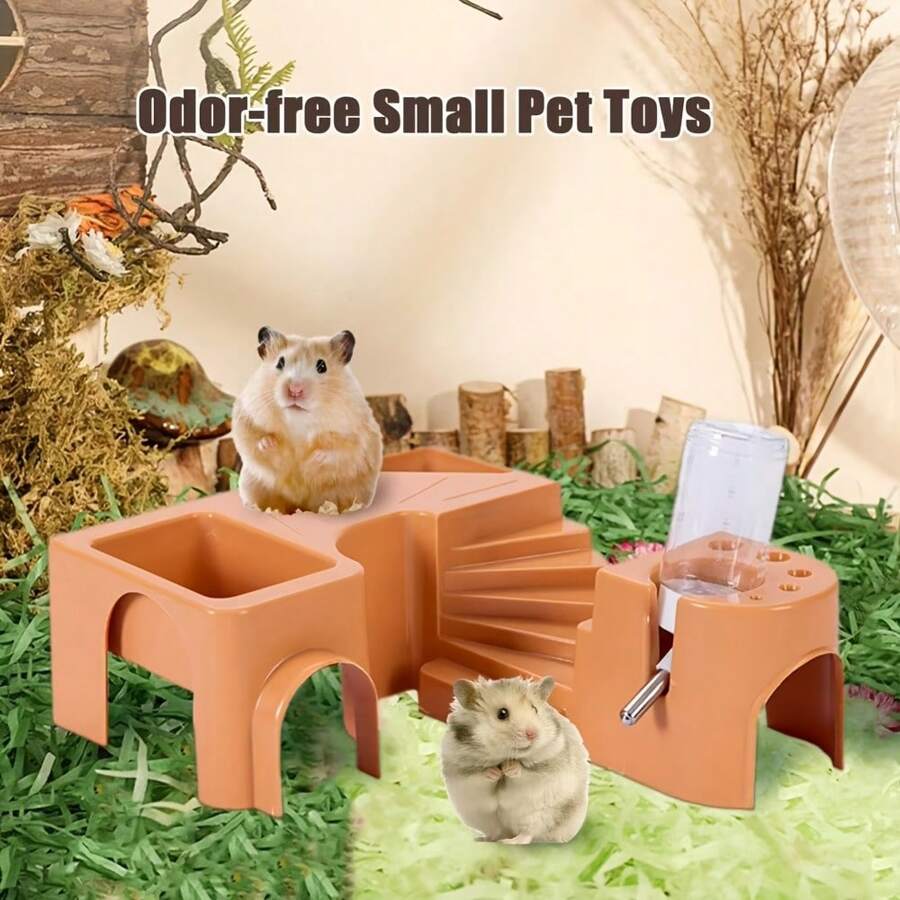 Cage à hamster avec un jouet bouilloire, bol à nourriture, plateforme de salle de bain, maison d'évasion et base de cage. Combinaison de cage en fil d'or et de jouet