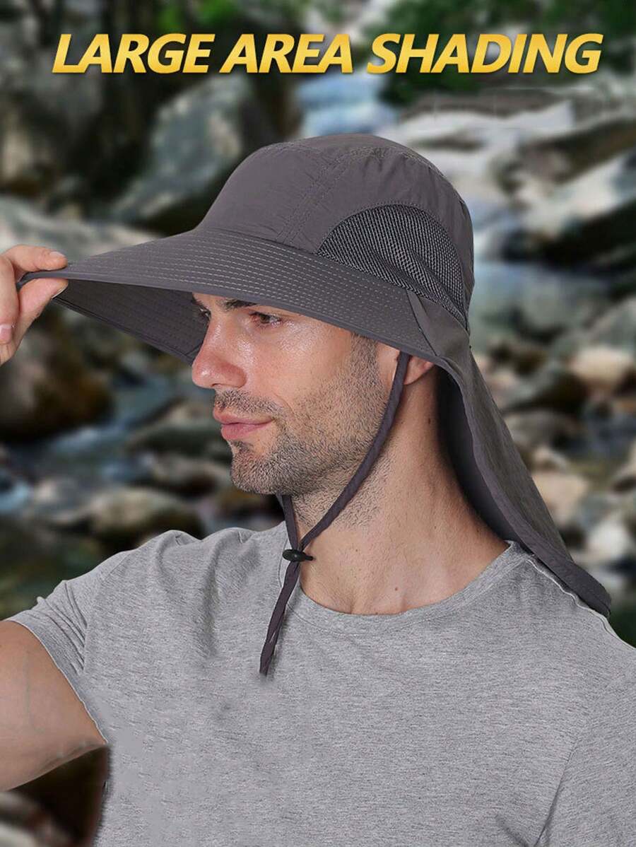 1 pieza Sombrero de verano para hombre de secado rápido, sombrero cubo de protección solar, sombrero cubo transpirable resistente a los rayos UV, sombrero cubo de ala ancha para montañismo y camping con protección para el cuello, sombrero cubo ajustable con cuerda, sombrero de malla transpirable con protección solar, sombrero de sol para actividades al aire libre en verano, liviano e impermeable - Utilizado para protección UV al aire libre