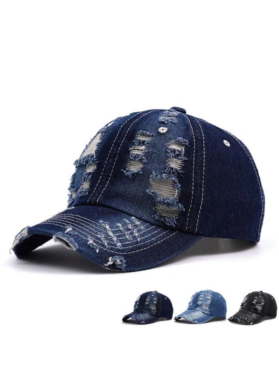 2025 Spring/Summer New Distressed Denim Baseball Cap, Vintage Washed Casual Versatile Snapback Hat, Unique Unisex Couple Design
